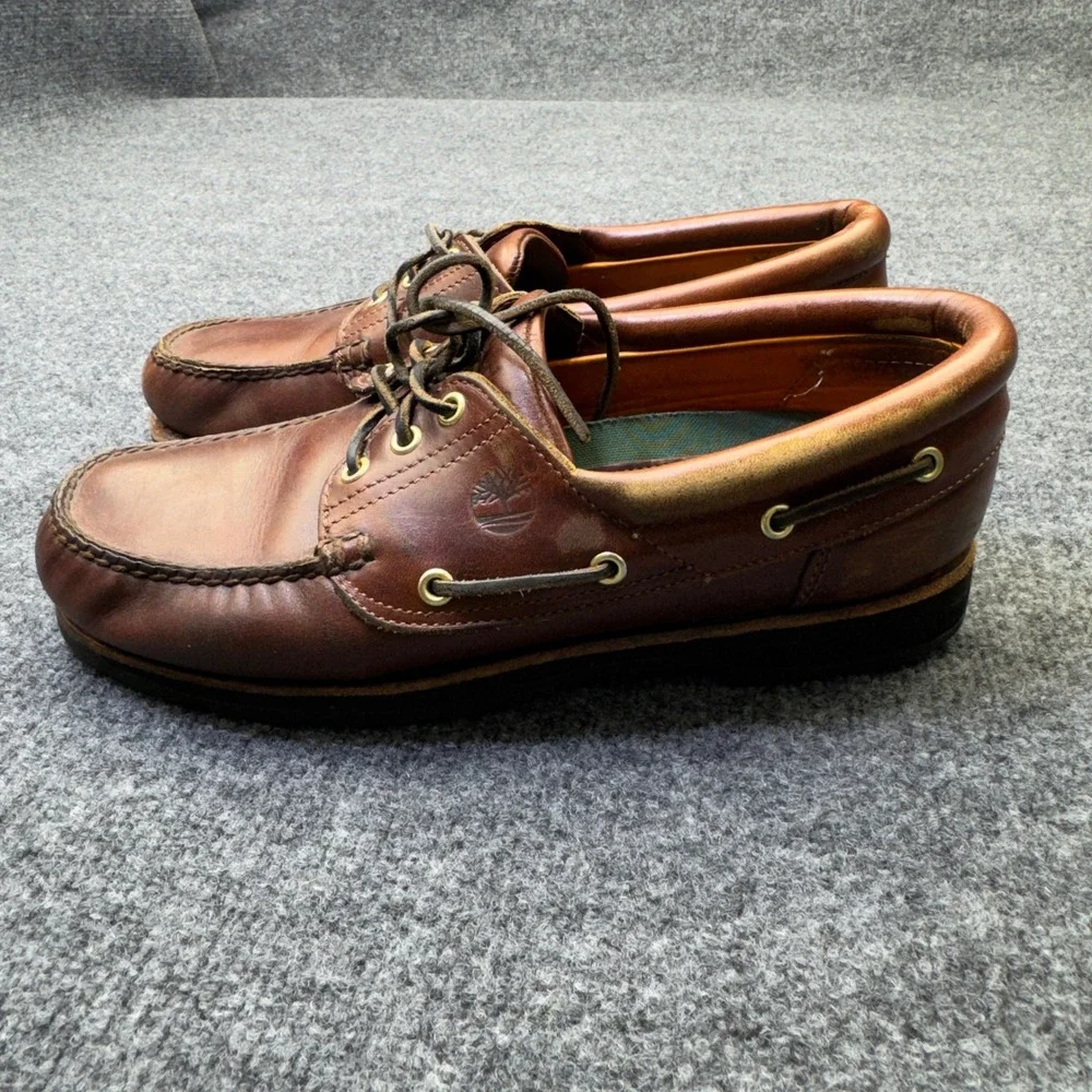 Vintage Timberland 3 Eye Lug Boat Shoes Mens 11 M Brown Leather Moc Toe 32015